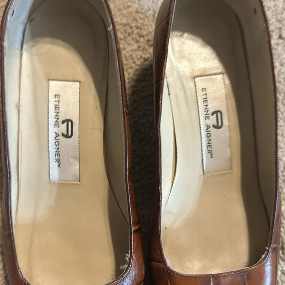 Etienne Aigner Leather Block Crocodile Dress Shoes Womens 6 Grandmacore Business - Picture 3 of 7